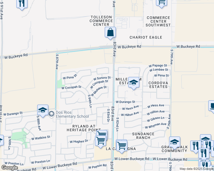 map of restaurants, bars, coffee shops, grocery stores, and more near 8306 West Mohave Street in Tolleson