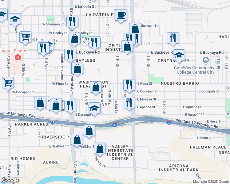 map of restaurants, bars, coffee shops, grocery stores, and more near 1615 South 4th Street in Phoenix