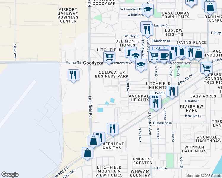 map of restaurants, bars, coffee shops, grocery stores, and more near 315 South 5th Avenue in Avondale