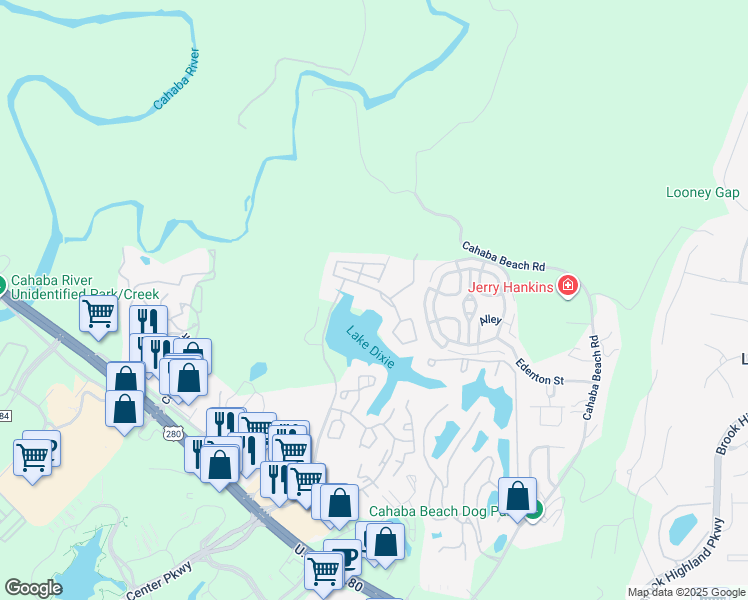 map of restaurants, bars, coffee shops, grocery stores, and more near 2202 Kenley Way in Birmingham