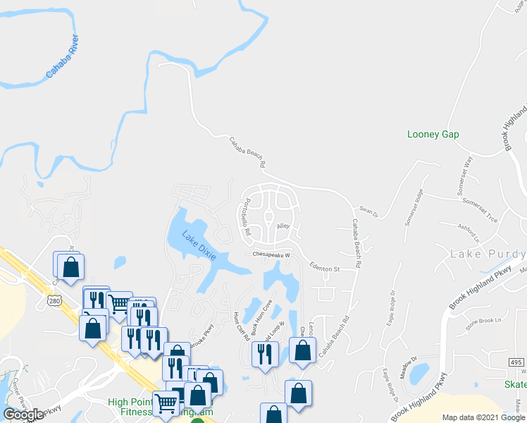 map of restaurants, bars, coffee shops, grocery stores, and more near 26122 Crossgate Road in Birmingham