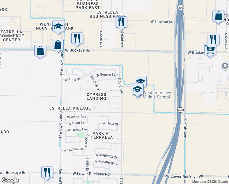 map of restaurants, bars, coffee shops, grocery stores, and more near 6321 West Nez Perce Street in Phoenix