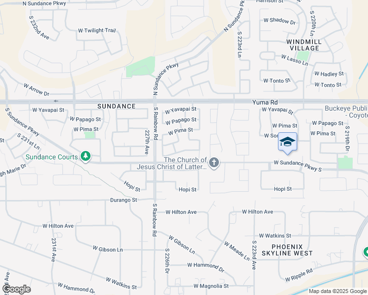map of restaurants, bars, coffee shops, grocery stores, and more near 22570 West Mohave Street in Buckeye