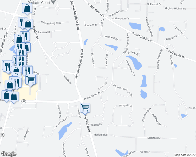 map of restaurants, bars, coffee shops, grocery stores, and more near 220 Susan Lane in Fayetteville