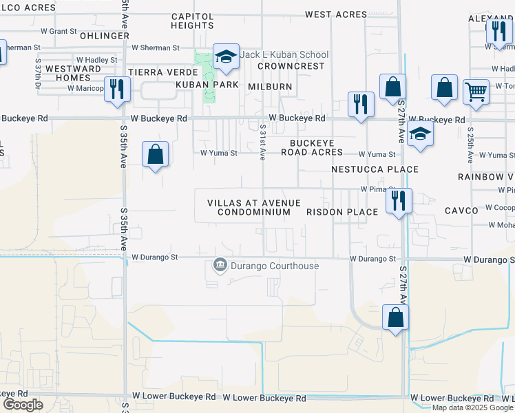map of restaurants, bars, coffee shops, grocery stores, and more near 1628 South 31st Avenue in Phoenix