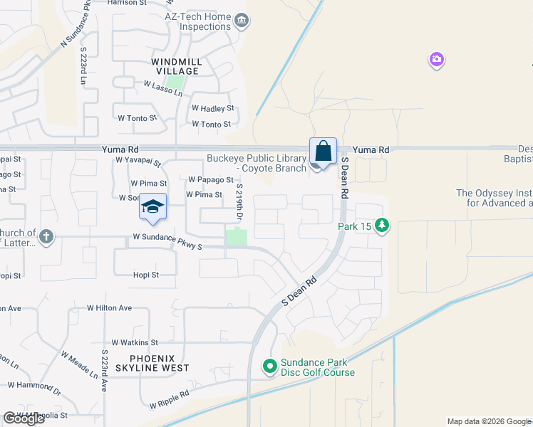 map of restaurants, bars, coffee shops, grocery stores, and more near 21870 West Cocopah Street in Buckeye
