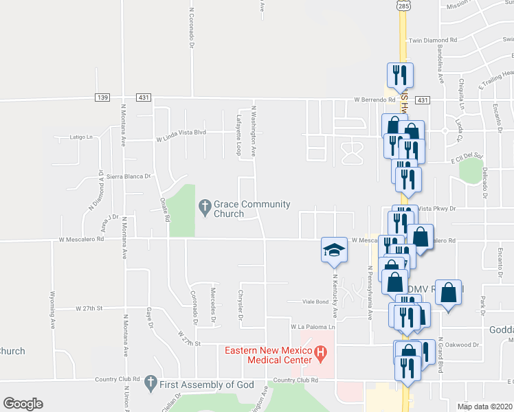 map of restaurants, bars, coffee shops, grocery stores, and more near 3005 North Washington Avenue in Roswell
