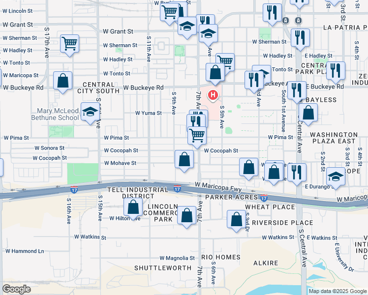 map of restaurants, bars, coffee shops, grocery stores, and more near 745 West Cocopah Street in Phoenix
