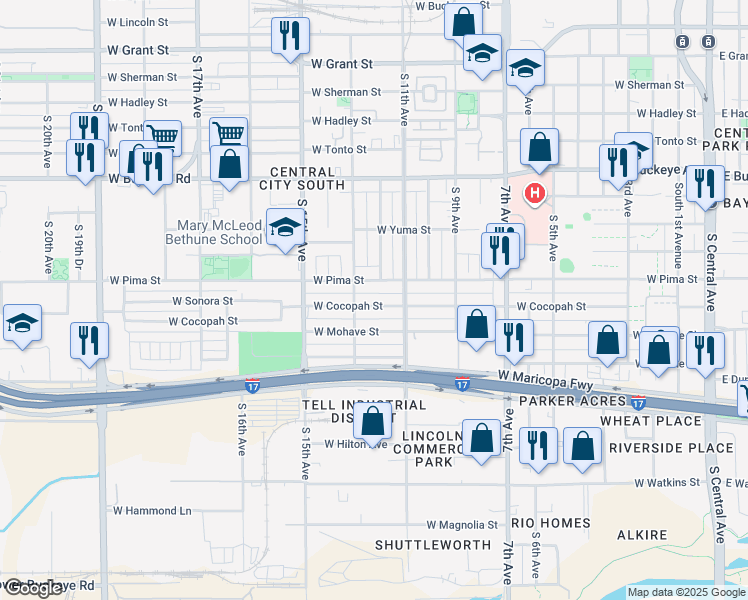 map of restaurants, bars, coffee shops, grocery stores, and more near 1113 West Cocopah Street in Phoenix