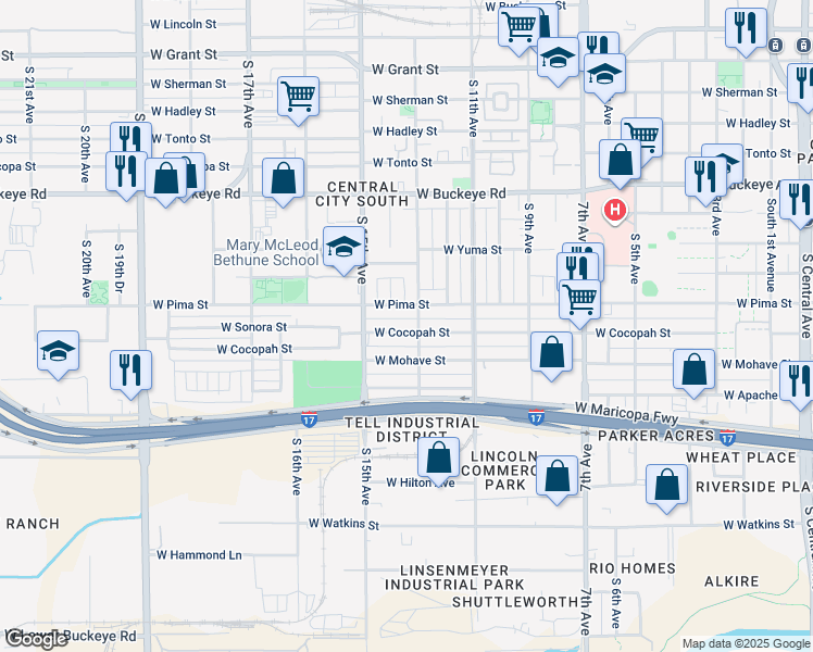 map of restaurants, bars, coffee shops, grocery stores, and more near 1301 West Cocopah Street in Phoenix