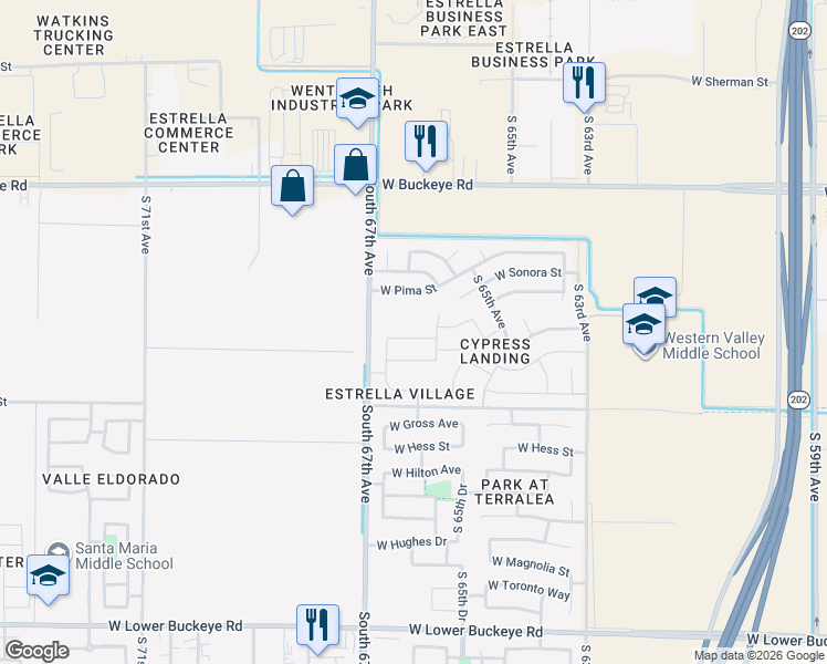 map of restaurants, bars, coffee shops, grocery stores, and more near 6605 West Nez Perce Street in Phoenix