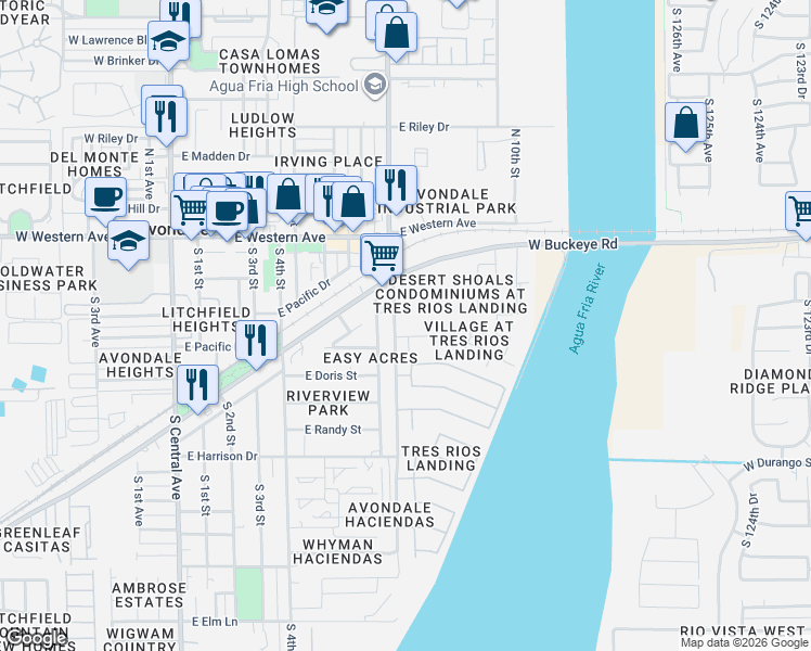 map of restaurants, bars, coffee shops, grocery stores, and more near 245 South 7th Street in Avondale