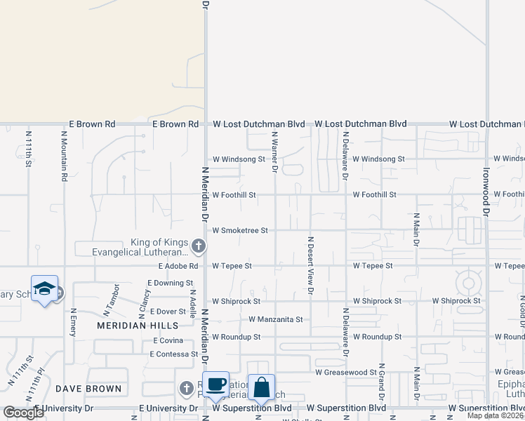 map of restaurants, bars, coffee shops, grocery stores, and more near 2926 West Smoketree Street in Apache Junction