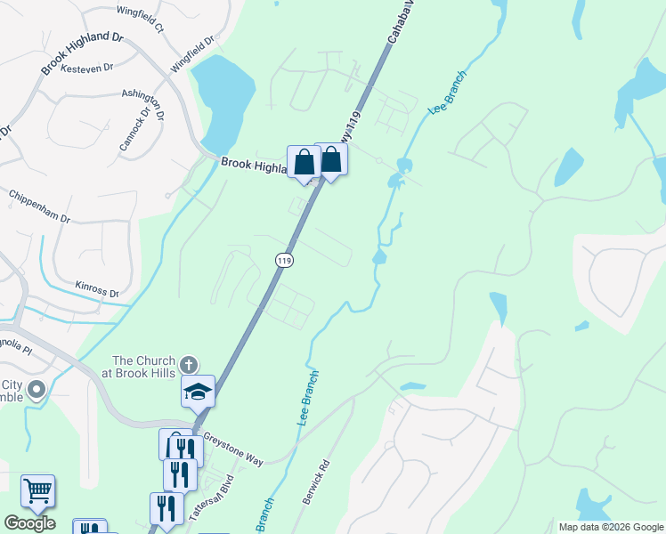 map of restaurants, bars, coffee shops, grocery stores, and more near 7279 Cahaba Valley Road in Birmingham