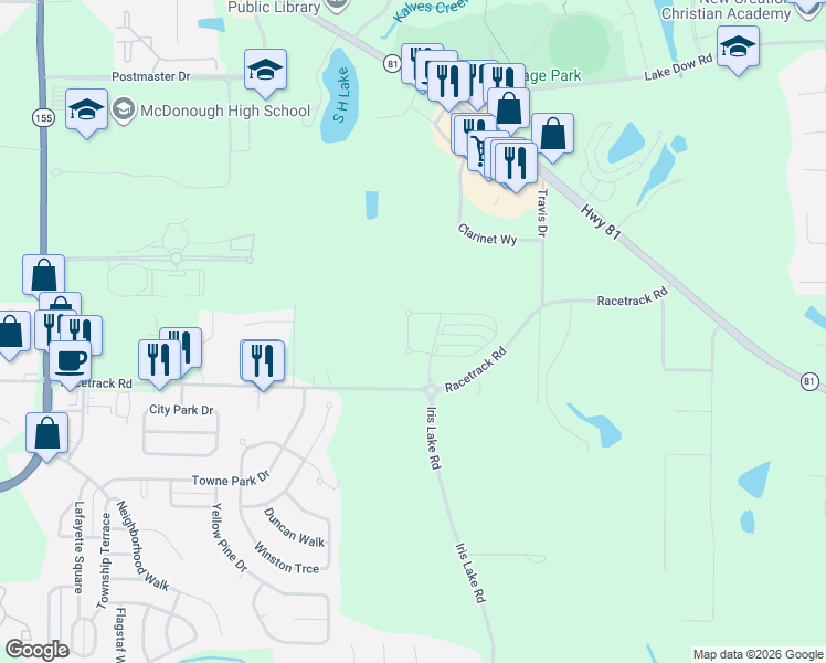 map of restaurants, bars, coffee shops, grocery stores, and more near 229 Daisy Circle in McDonough