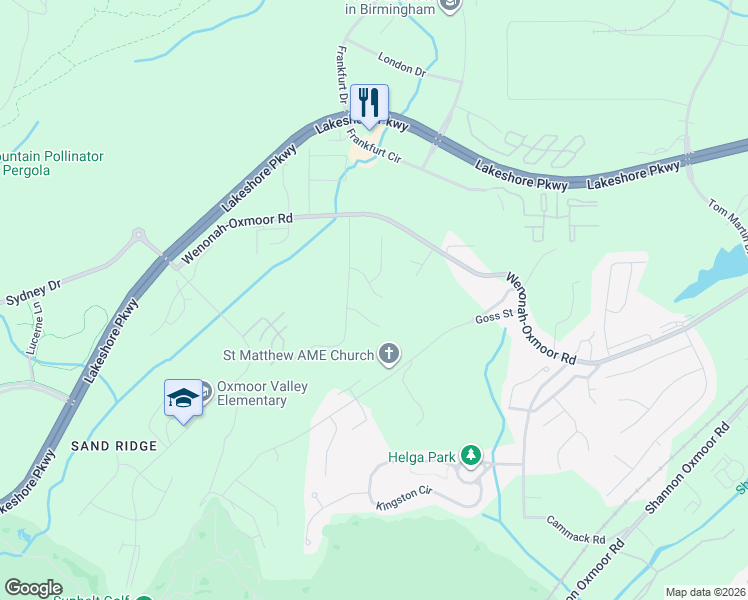 map of restaurants, bars, coffee shops, grocery stores, and more near 104 Pretoria Circle in Birmingham