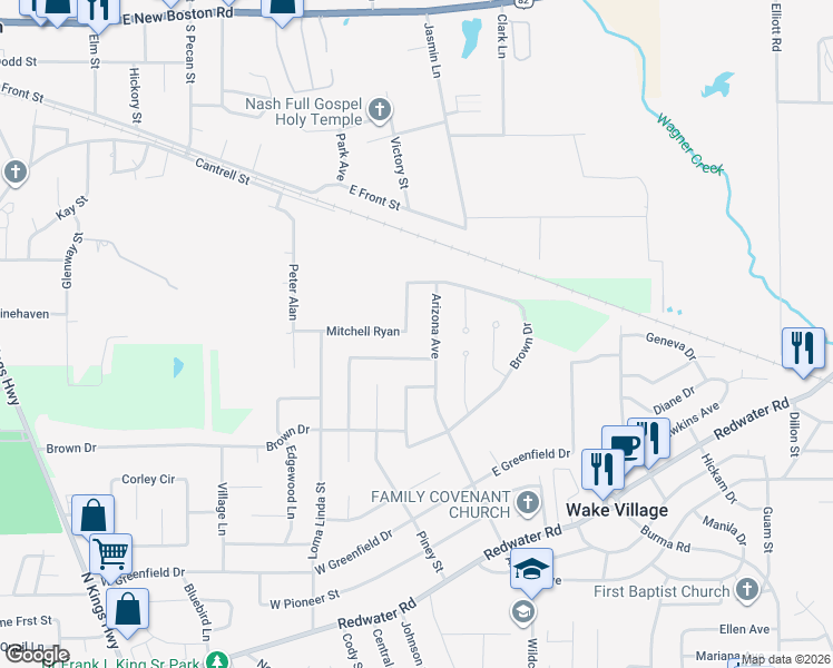 map of restaurants, bars, coffee shops, grocery stores, and more near 431 Whippoorwill Lane in Wake Village