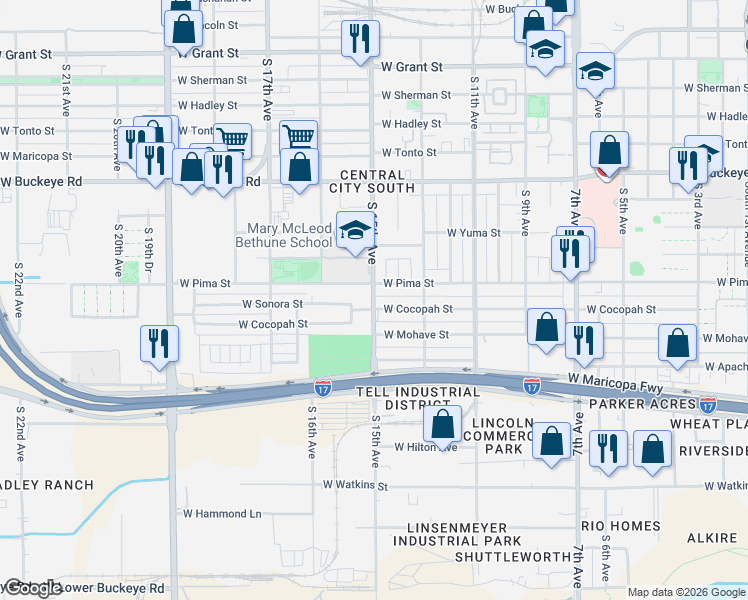 map of restaurants, bars, coffee shops, grocery stores, and more near in Phoenix