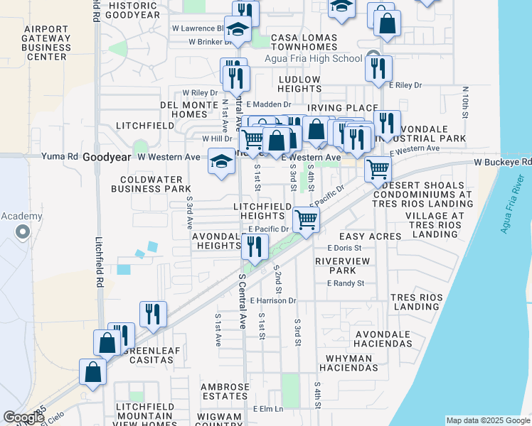 map of restaurants, bars, coffee shops, grocery stores, and more near 108 East Pacific Drive in Avondale