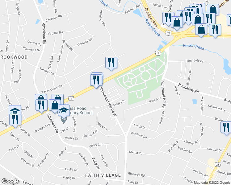 map of restaurants, bars, coffee shops, grocery stores, and more near 2 Cross Tree Court in Augusta