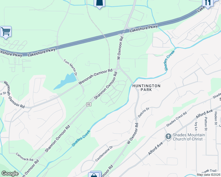 map of restaurants, bars, coffee shops, grocery stores, and more near Wildwood Crossings Dr in Birmingham