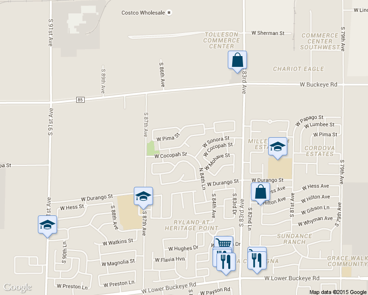 map of restaurants, bars, coffee shops, grocery stores, and more near 8537 West Sonora Street in Tolleson