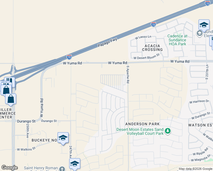 map of restaurants, bars, coffee shops, grocery stores, and more near 1500 South Apache Road in Buckeye
