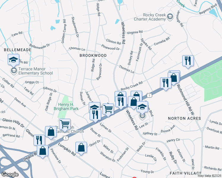 map of restaurants, bars, coffee shops, grocery stores, and more near 3012 Acorn Road in Augusta