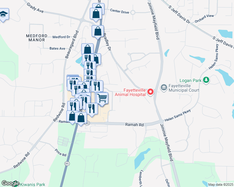 map of restaurants, bars, coffee shops, grocery stores, and more near 140 Summit Point Drive in Fayetteville