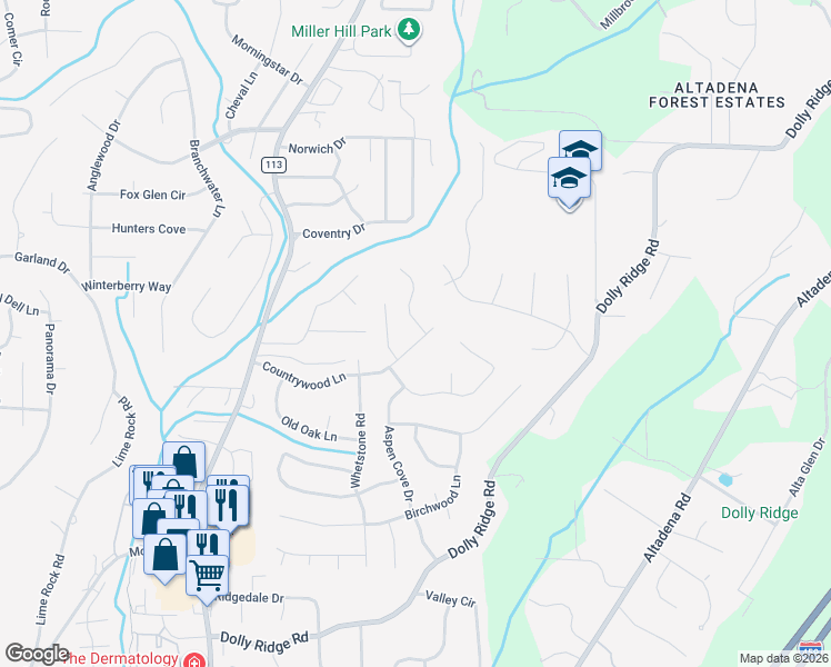 map of restaurants, bars, coffee shops, grocery stores, and more near 3516 Countrywood Lane in Vestavia Hills