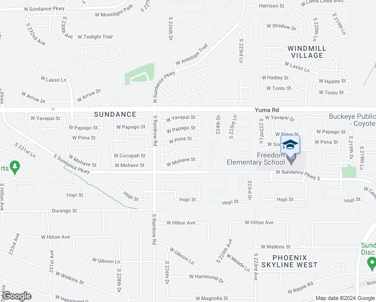 map of restaurants, bars, coffee shops, grocery stores, and more near 22555 West Cocopah Street in Buckeye