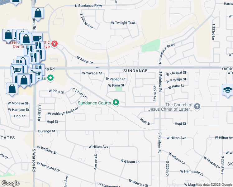 map of restaurants, bars, coffee shops, grocery stores, and more near 1620 South 229th Court in Buckeye