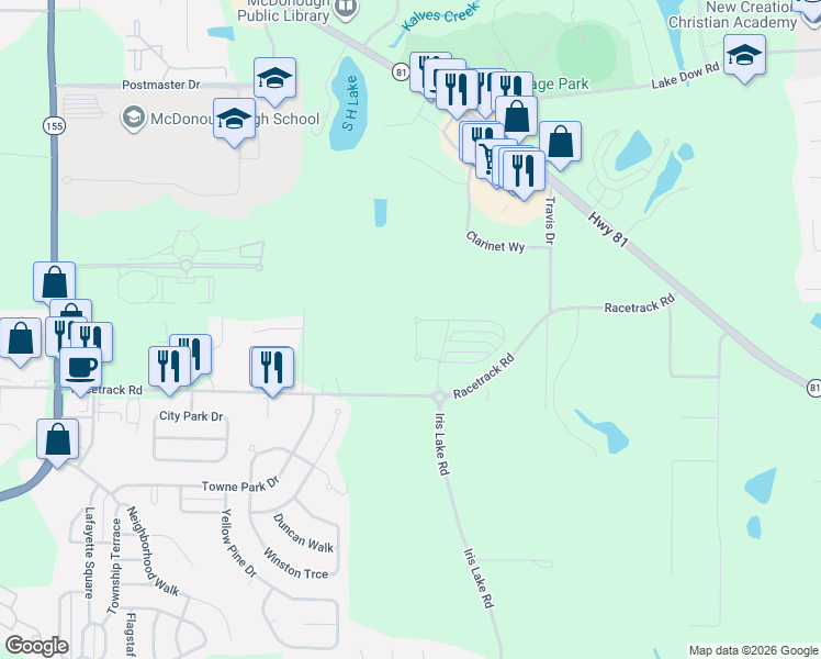 map of restaurants, bars, coffee shops, grocery stores, and more near 229 Daisy Circle in McDonough