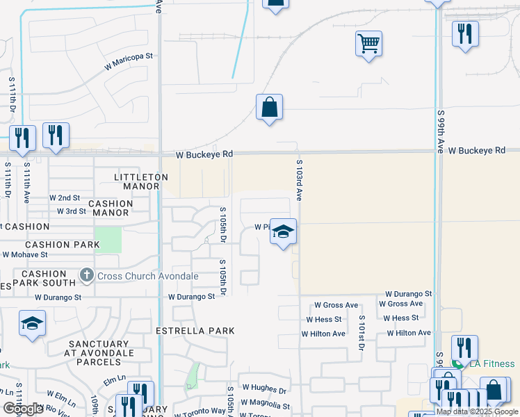 map of restaurants, bars, coffee shops, grocery stores, and more near 10426 West Pima Street in Phoenix