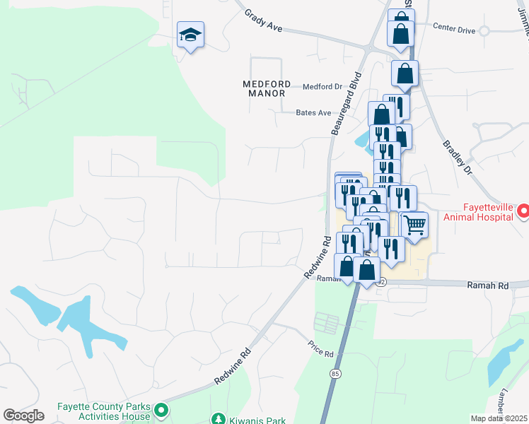 map of restaurants, bars, coffee shops, grocery stores, and more near 170 Hunters Glen in Fayetteville