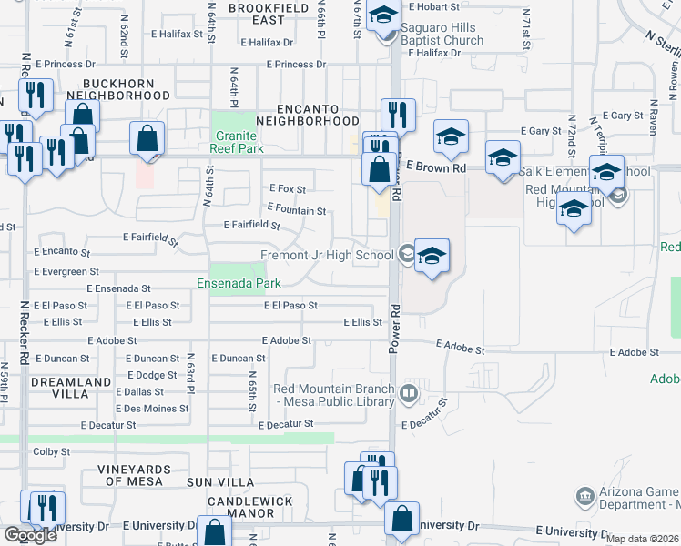 map of restaurants, bars, coffee shops, grocery stores, and more near 1007 North Sericin in Mesa
