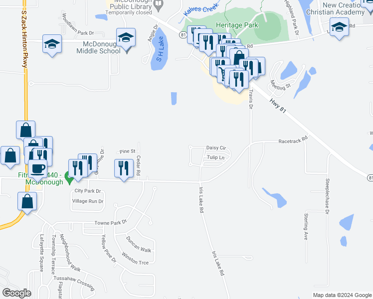 map of restaurants, bars, coffee shops, grocery stores, and more near 204 Daisy Circle in McDonough
