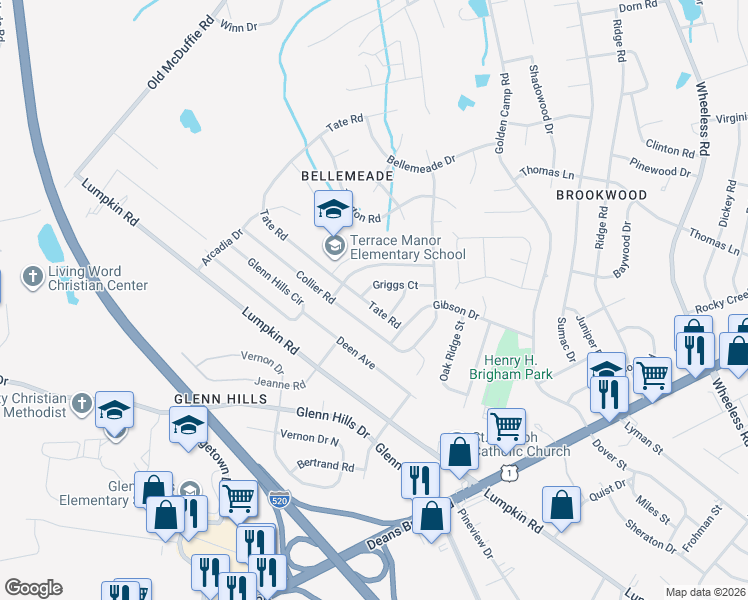 map of restaurants, bars, coffee shops, grocery stores, and more near 3054 Griggs Court in Augusta