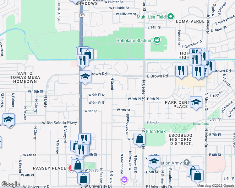map of restaurants, bars, coffee shops, grocery stores, and more near 1009 North Grand in Mesa