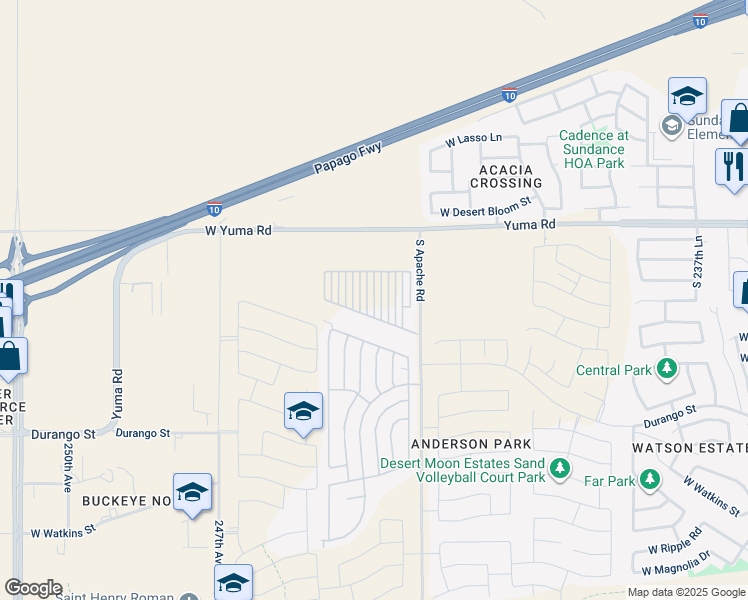 map of restaurants, bars, coffee shops, grocery stores, and more near South Brittlebrush in Buckeye