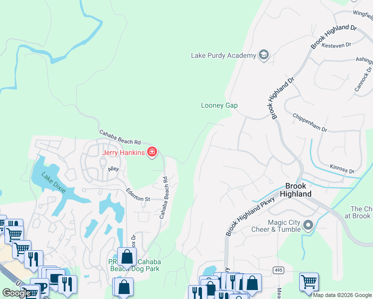 map of restaurants, bars, coffee shops, grocery stores, and more near 2-174 Swan Drive in Birmingham