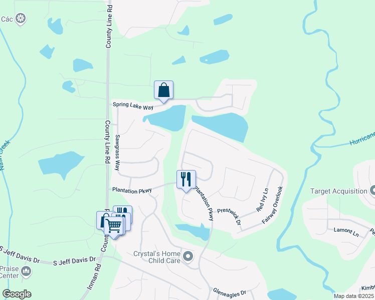 map of restaurants, bars, coffee shops, grocery stores, and more near 11820 Harbour Town Parkway in Fayetteville