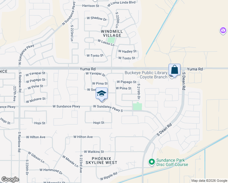 map of restaurants, bars, coffee shops, grocery stores, and more near 1508 South 220th Lane in Buckeye