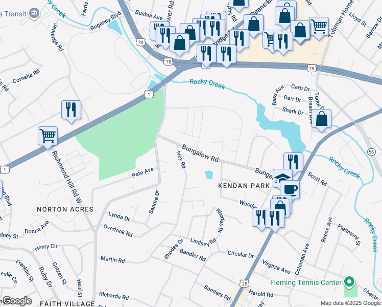 map of restaurants, bars, coffee shops, grocery stores, and more near 2149 Bungalow Road in Augusta