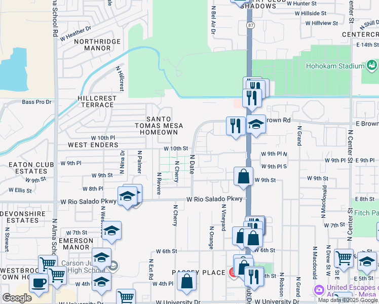 map of restaurants, bars, coffee shops, grocery stores, and more near in Mesa