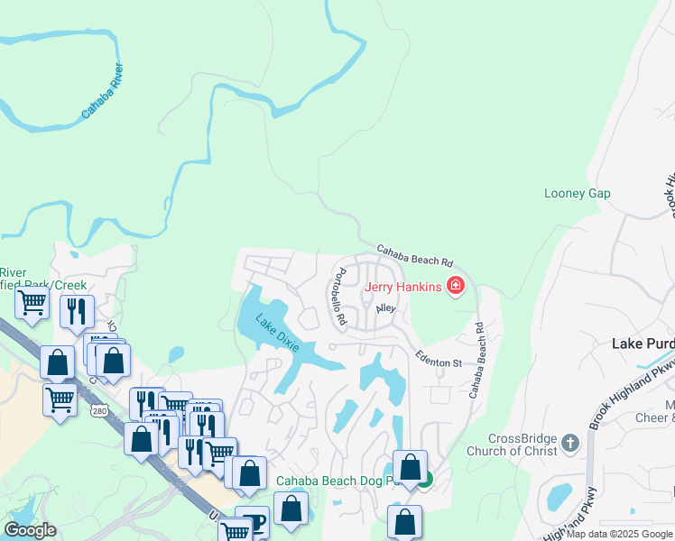map of restaurants, bars, coffee shops, grocery stores, and more near 33149 Portobello Road in Birmingham