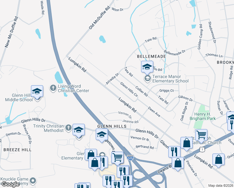map of restaurants, bars, coffee shops, grocery stores, and more near 2869A Glenn Hills Circle in Augusta