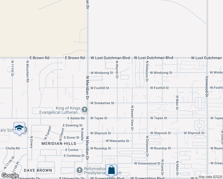 map of restaurants, bars, coffee shops, grocery stores, and more near 2928 West Foothill Street in Apache Junction
