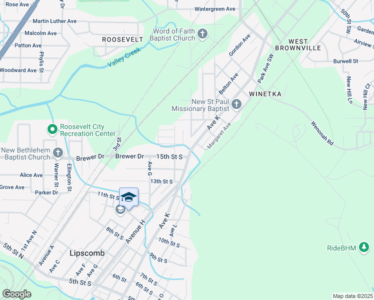 map of restaurants, bars, coffee shops, grocery stores, and more near 6508 Avenue K in Bessemer