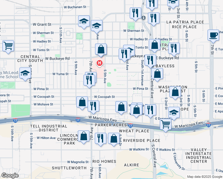 map of restaurants, bars, coffee shops, grocery stores, and more near 311 West Pima Street in Phoenix